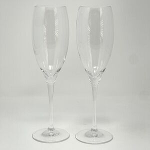 DOM PERIGNON Champagne Flutes Etched Shield Logo Crystal 9" France Set Of 2
